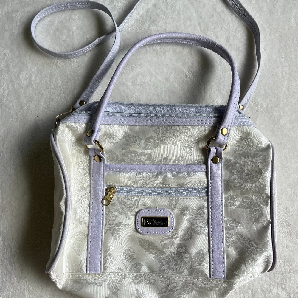 3/$30 🌟 VTG Ivory Floral Satin Purse with Lilac Trim
